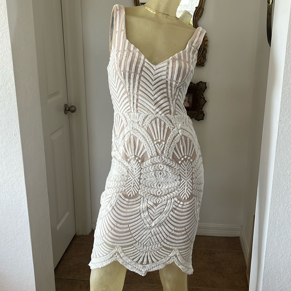 Hello Molly White Beaded Sheath Dress